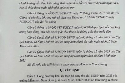 Công khai dự toán bổ sung thu chi NSNN năm 2025
